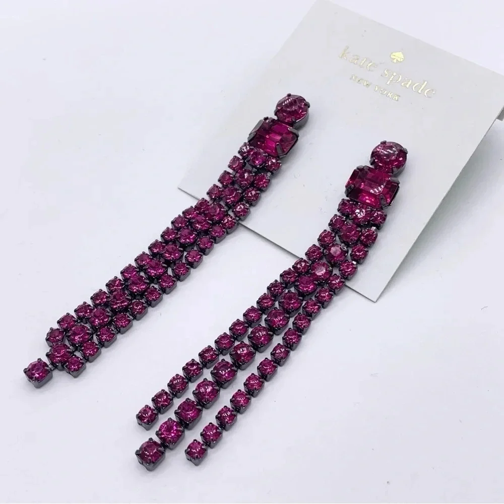Kate Spade Glitzville Fuchsia Crystal Fringe Earrings NWT